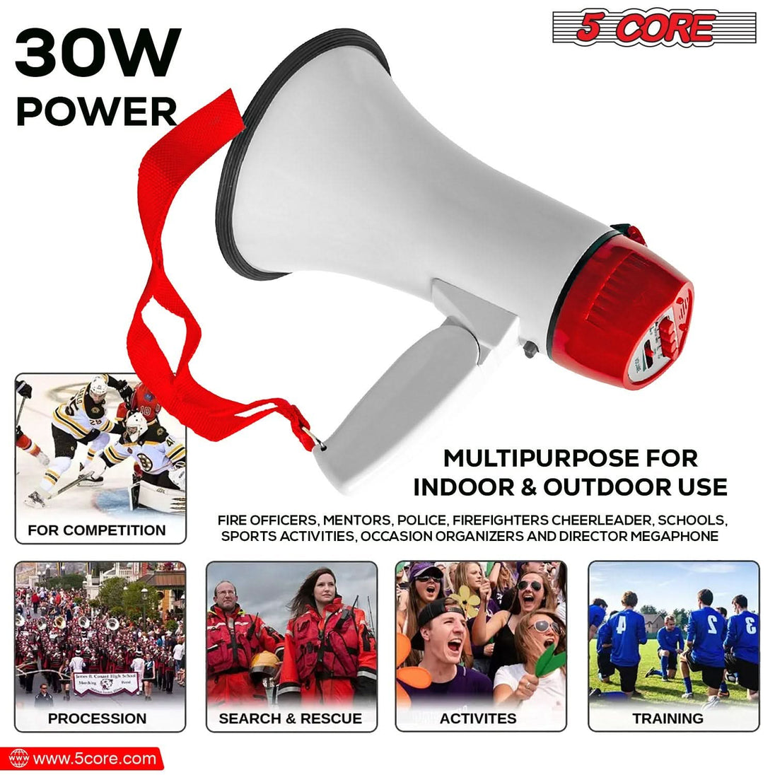 5Core Megaphone Bullhorn Speaker Mini 30W Bull Horn Kids Megafono 800 Feet