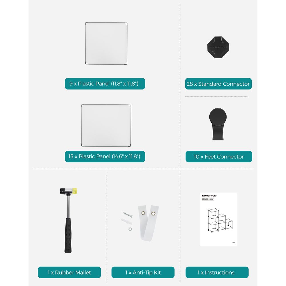 SONGMICS 6 Cube Storage Organizer with Feet and Rubber Mallet , White 