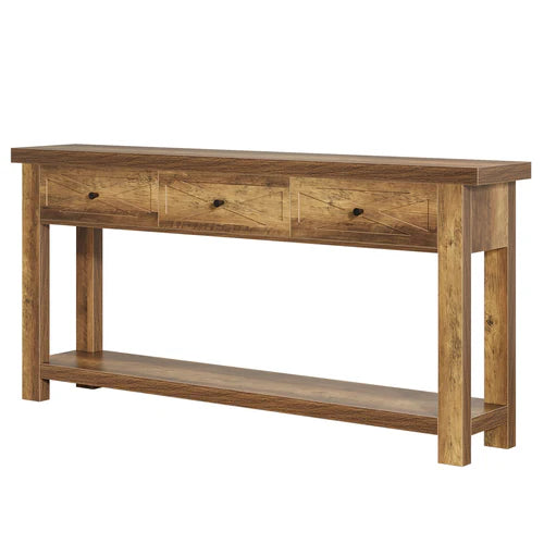 70.9" Farmhouse Console Table with 3 Drawers, Narrow Entryway Sofa Table with Storage Shelf Rustic Brown