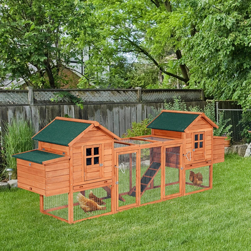 PawHut 123" Dual Chicken Coop Wooden Large Chicken House Rabbit Hutch Hen Poultry Cage Backyard with Outdoor Ramps and Nesting Boxes