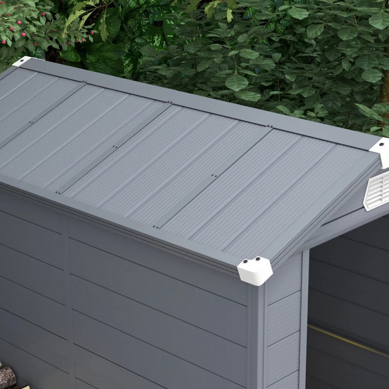 Outsunny 4.5' x 6' Garden Storage Shed with Latch Door, Vents, Sloped Roof, PP, Grey