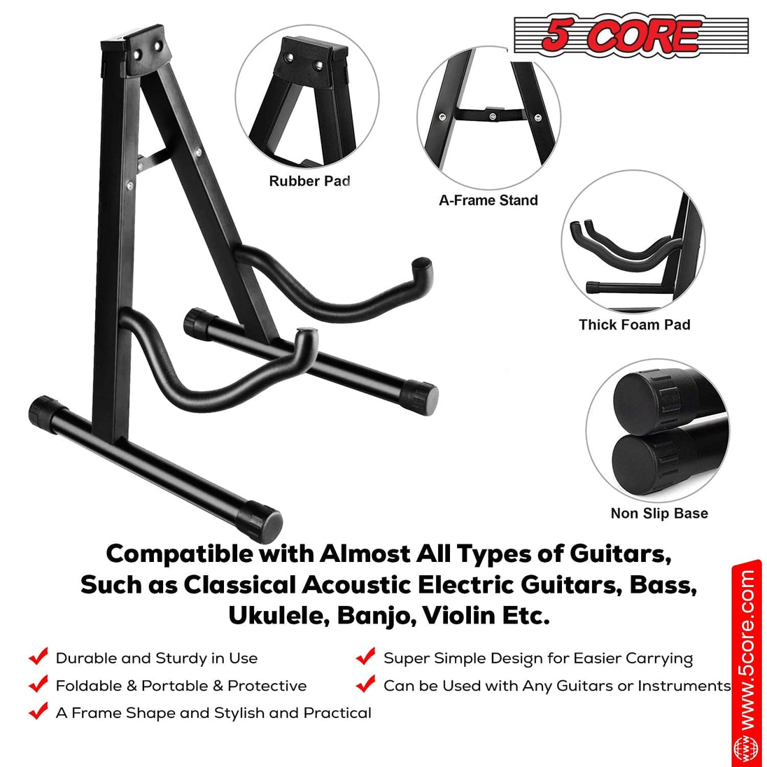 5Core Guitar Stand Floor A Frame Electric Acoustic Bass Soporte Para Guitarra BLACK