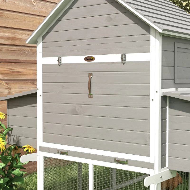 PawHut Wooden Chicken Coop with Nesting Boxes, Run, Doors, Tray, Ramp for 4-6 Chickens