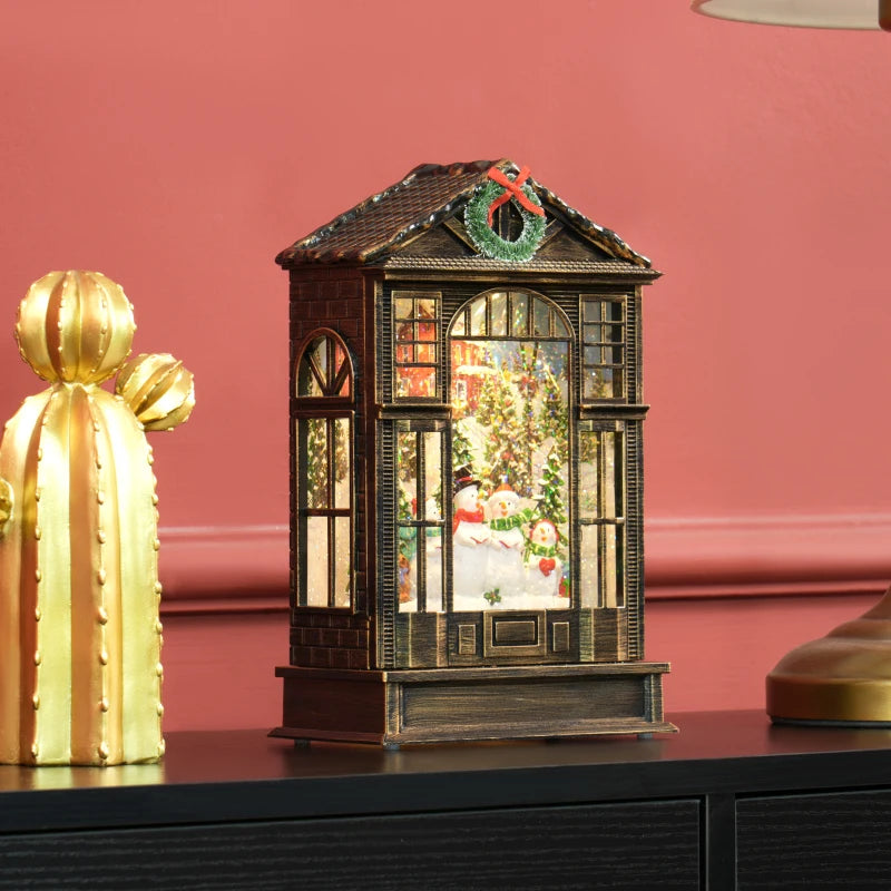 HOMCOM Musical Christmas Snow Globe Lantern with Lights & Swirling Glitter, Holiday Party Gift, Bronze 