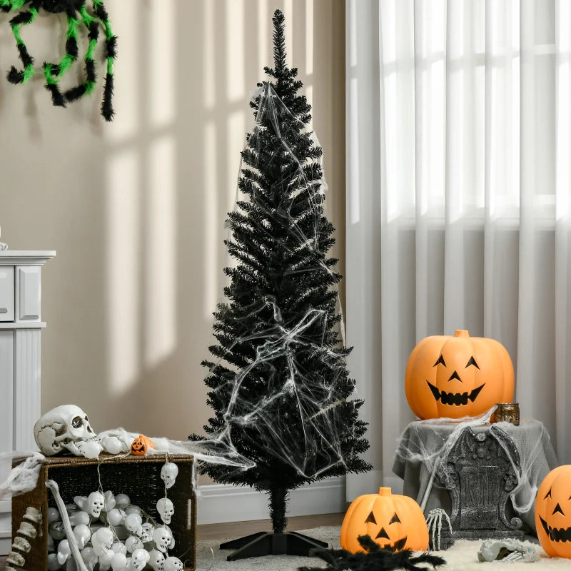 HOMCOM 5FT Artificial Christmas Tree, Pencil Christmas Tree with Realistic Branches, Stable Stand, Black 