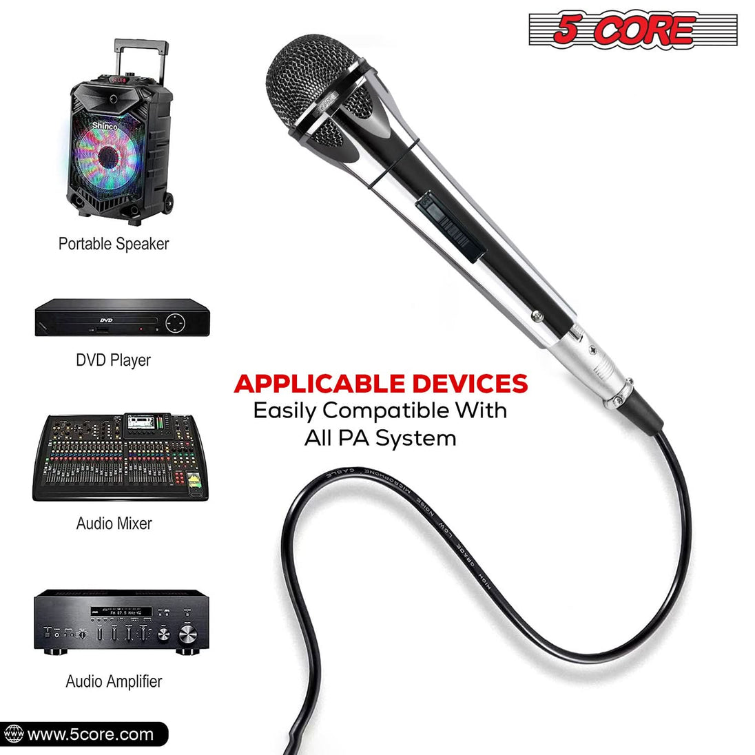 5Core XLR Microphone, Dynamic Microphone, Karaoke Mic, Singing Microphone, Studio Microphone.