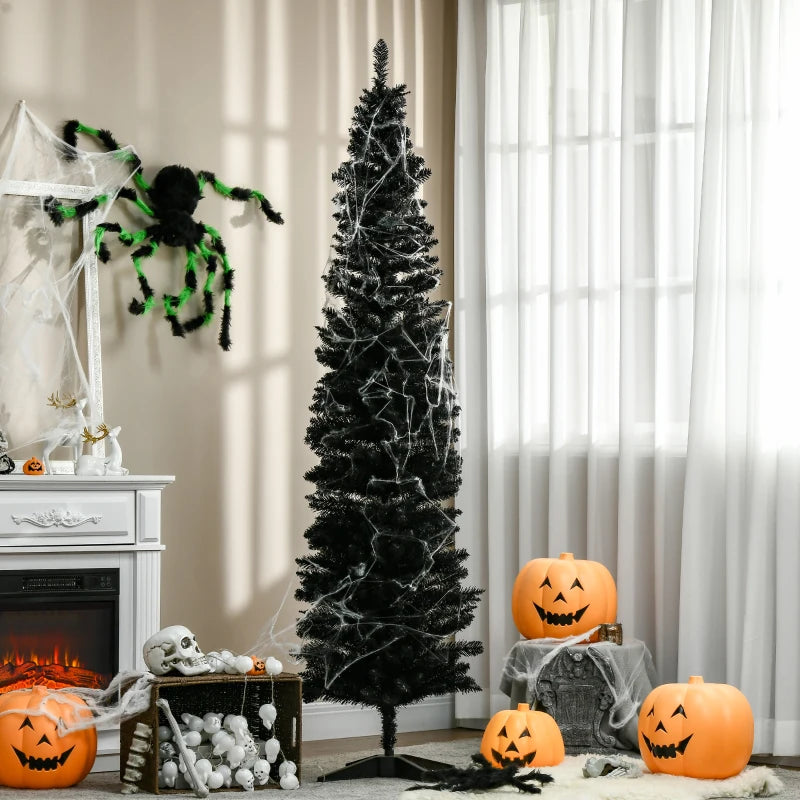 HOMCOM 7FT Artificial Christmas Tree, Pencil Christmas Tree with Realistic Branches, Stable Stand, Black 