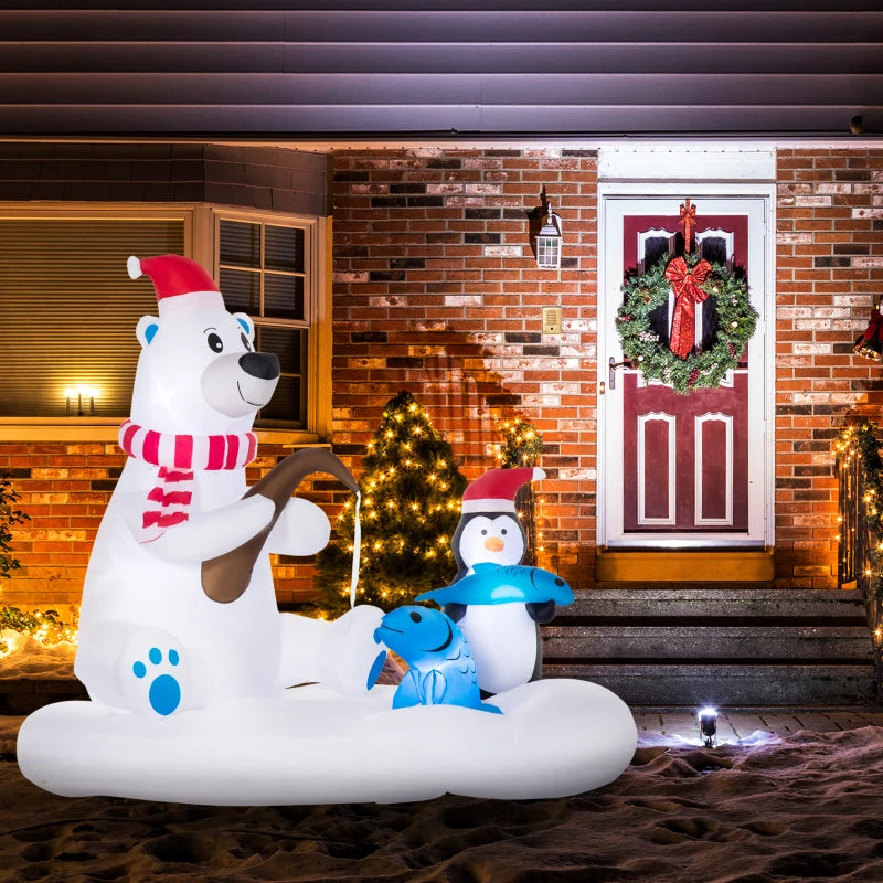 Outsunny 6ft Inflatable Christmas Polar Bear & Penguin with Santa Hat – Outdoor LED Yard Display, Blow-Up Holiday Decoration 