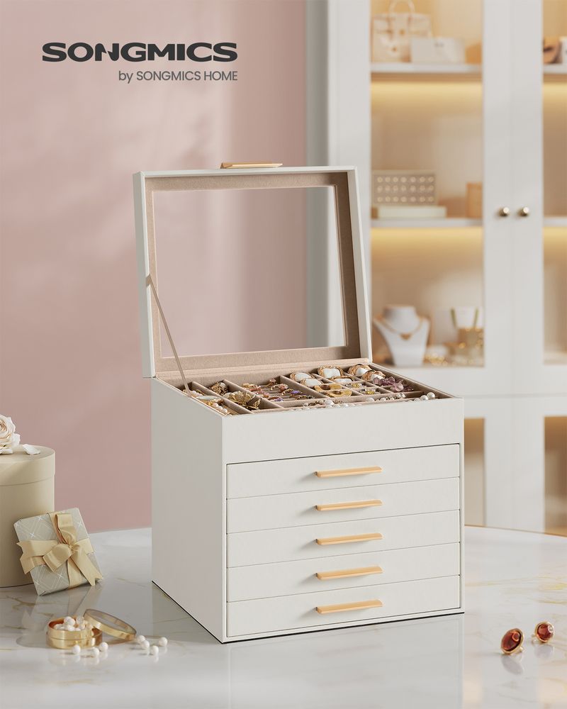 SONGMICS Jewelry Box with Glass Lid 