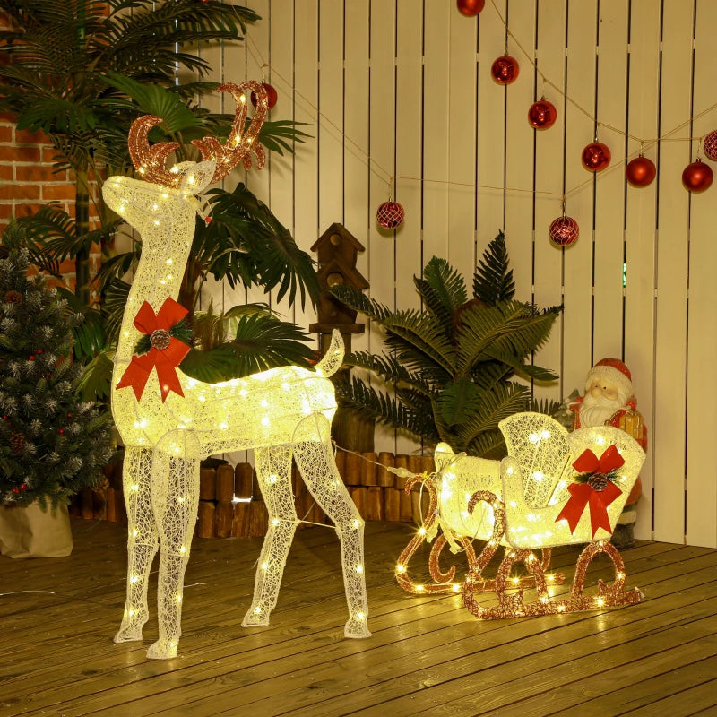 Outsunny Outdoor Lighted Christmas Reindeer Decoration with 170 LED Lights, White Holiday Yard Display 