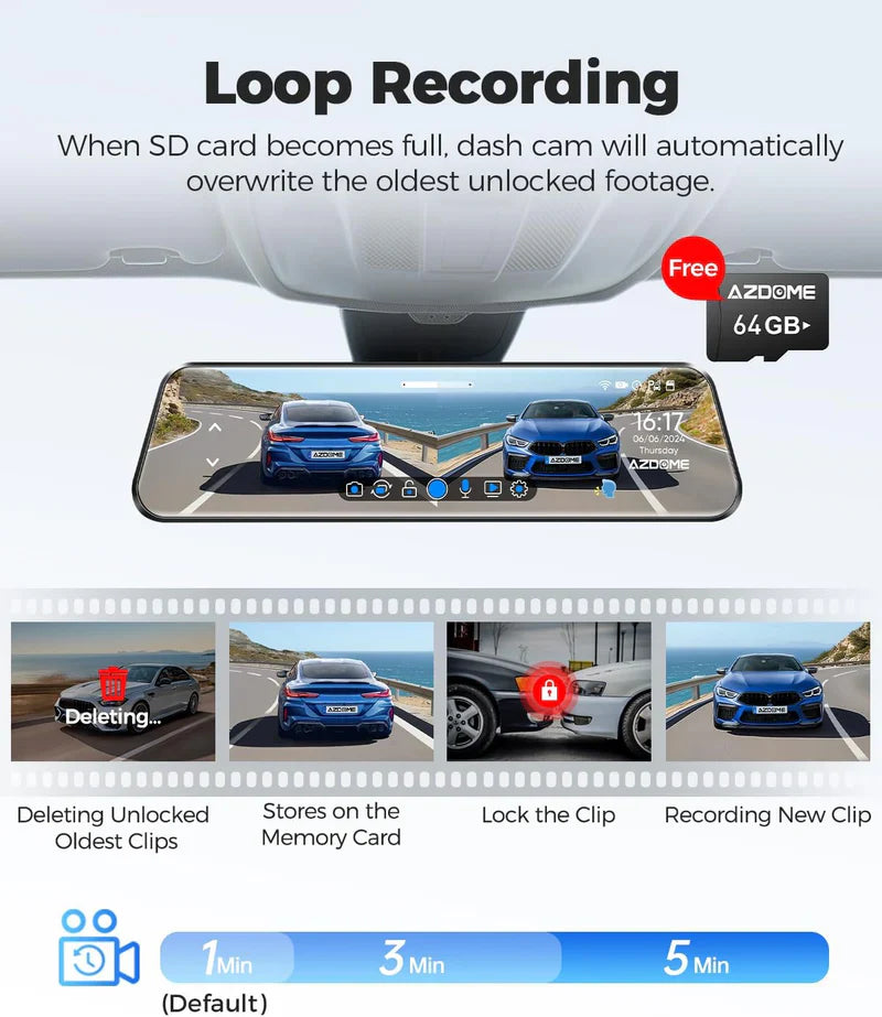 AZDOME PG17 Front and Rear 4K Mirror Dash Cam 