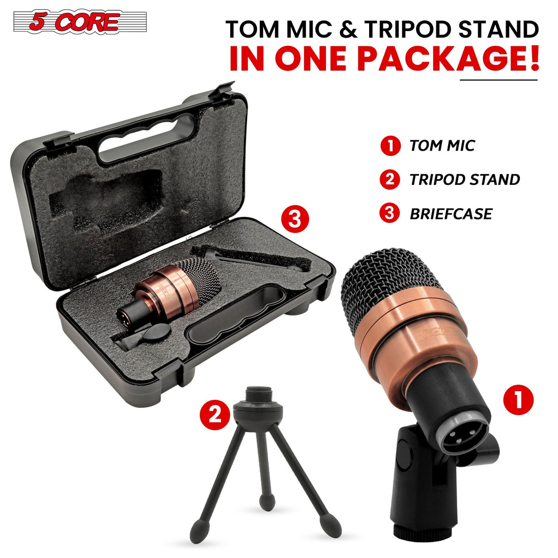 5 Core Snare Microphone XLR Wired Uni Directional Tom Drum and Other Musical Instrument Mic COPPER