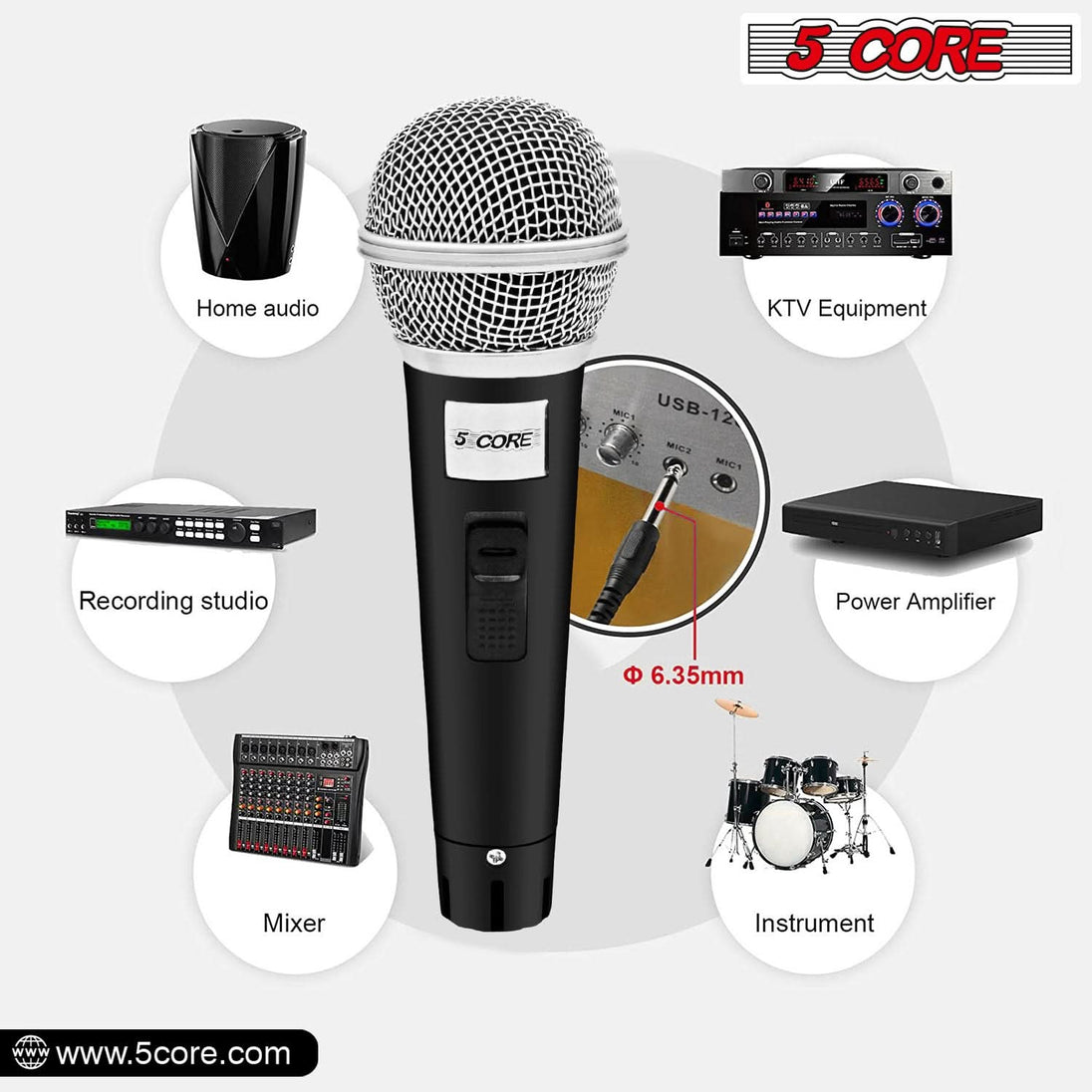 5Core Handheld XLR Dynamic Microphone – Professional Karaoke, Singing, and Studio Microphone (Microfono)