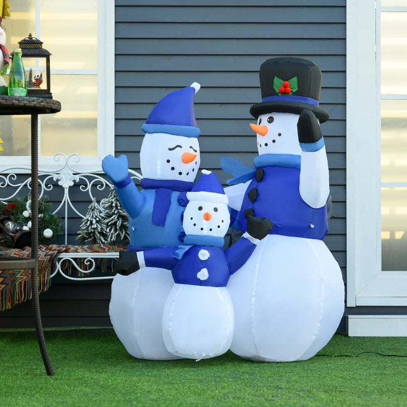 HOMCOM 4FT Inflatable Christmas Snowmen Family, LED Lighted Holiday Blow Up Decoration for Indoor & Outdoor Display 
