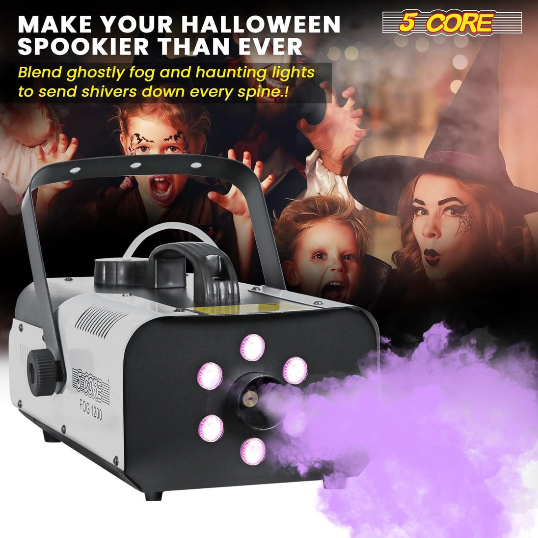 5Core Fog Smoke Machine 1200W Low Lying Indoor Outdoor 1L Fog Maker with LED Lights