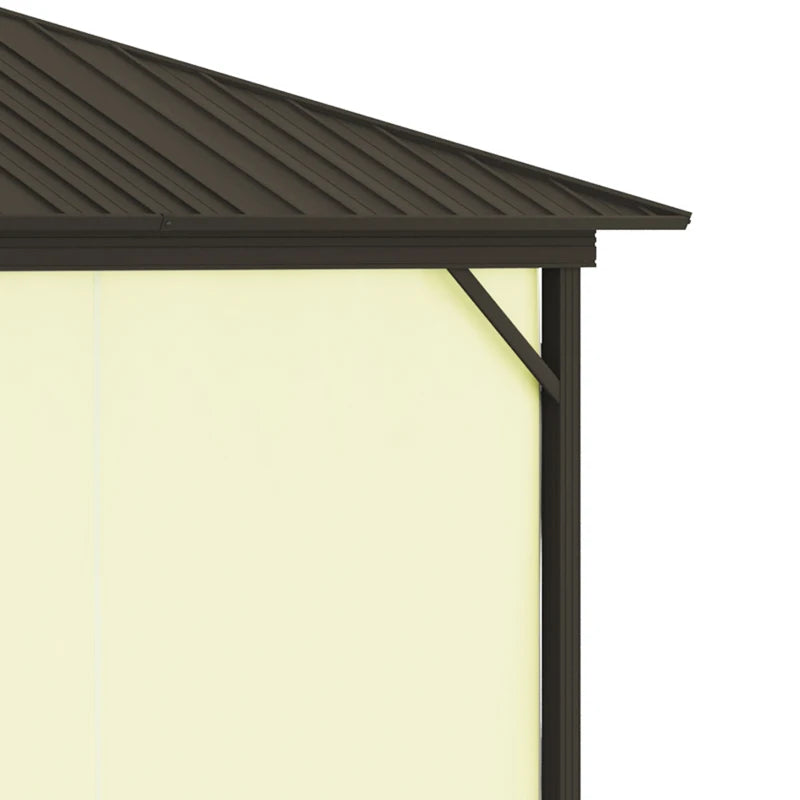 Outsunny 10' x 12' Outdoor Hardtop Gazebo Metal Roof Patio Gazebo with Aluminum Frame, Mesh Nettings, Curtains and Roomy Interior Space, Beige