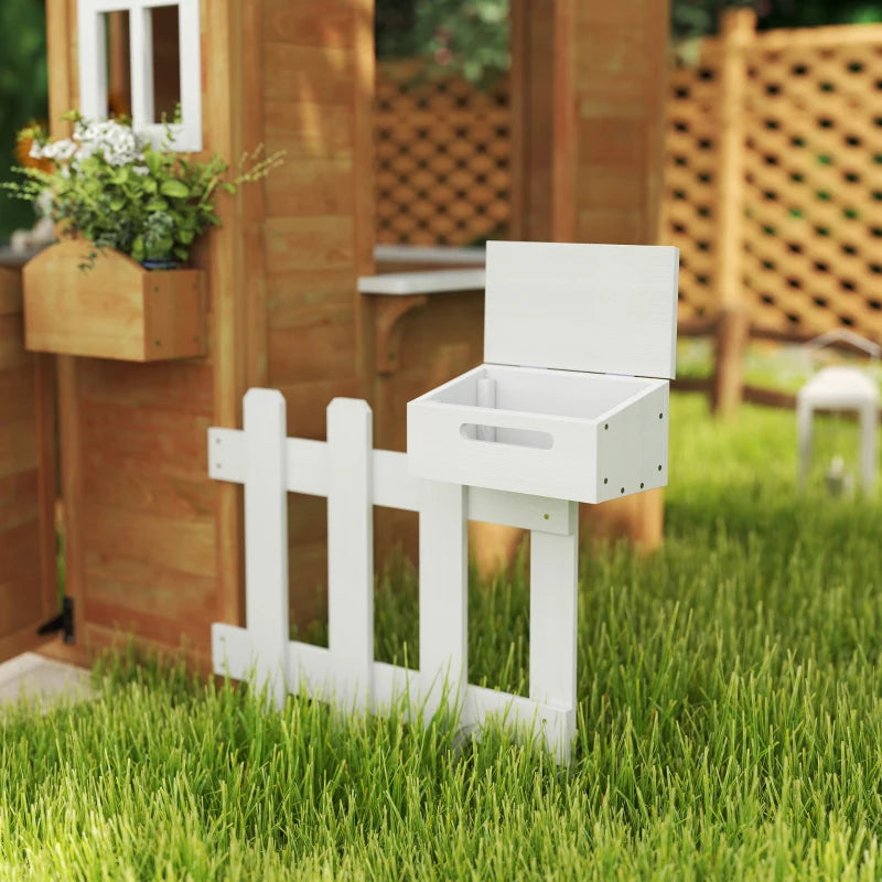 Outsunny Wooden Kids Playhouse – Yellow with Door, Windows, Mailbox, Flower Pot Holder & Serving Station Bench 