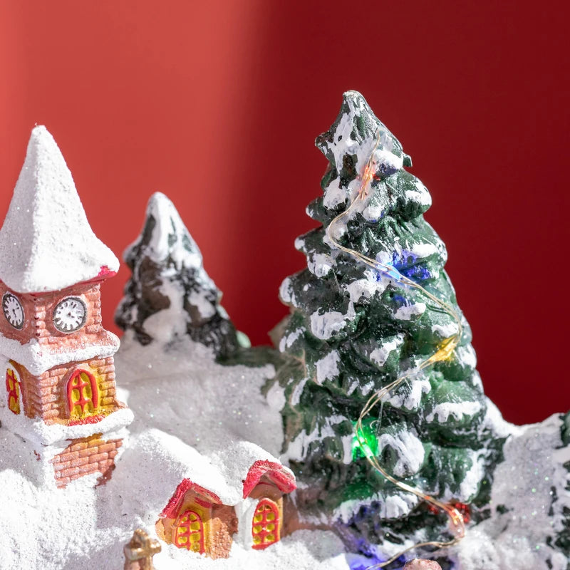 HOMCOM Desktop Christmas Decoration, Christmas Village Houses with Rotating Train, Battery Operated, Multicolored 