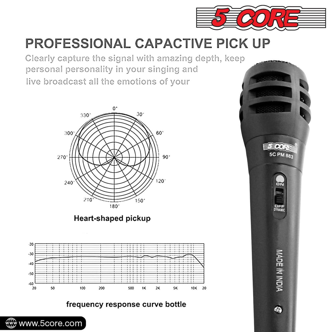5Core Handheld XLR Dynamic Microphone – Professional Karaoke, Singing, and Studio Mic (Microfono)