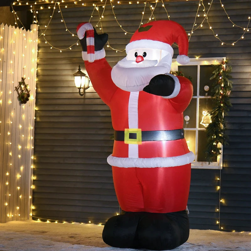 HOMCOM 8FT Inflatable Christmas Santa Claus with Candy Cane, LED Lighted Blow Up Outdoor Yard Decoration for Holiday Display 