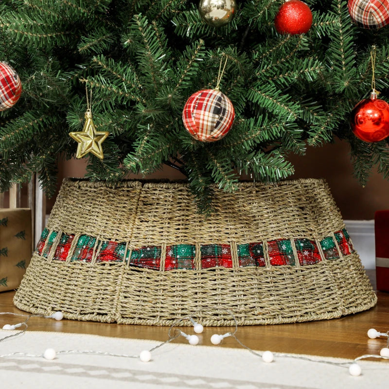 HOMCOM 28" Rustic Rattan Christmas Tree Skirt – Woven Tree Collar for Holiday Home & Party Decoration 