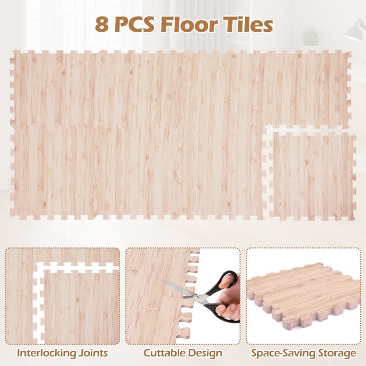 8 Pieces EVA Foam Floor Tiles with Wood Texture
