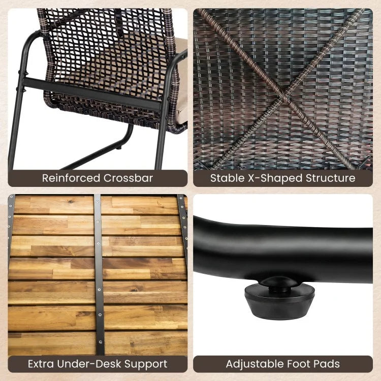 8-Piece Patio Furniture Set with Acacia Wood Coffee Table, Wicker Conversation Seating, Beige Cushions & Washable Covers
