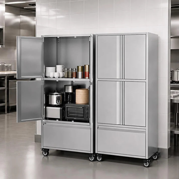 YODOLLA 58.3" Stainless Steel Storage Cabinet with Drawer & Locking Casters