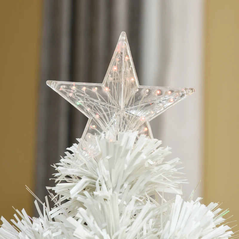HOMCOM 2.5FT Prelit Artificial Tabletop Christmas Tree with Fibre Optics Holiday Home Xmas Decoration for Table and Desk White 