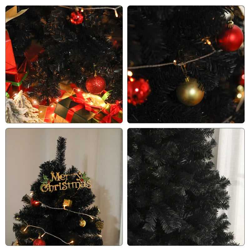 HOMCOM 6ft Artificial Christmas Tree Unlit Douglas Fir with Realistic Branch Tips, Black Halloween Style 