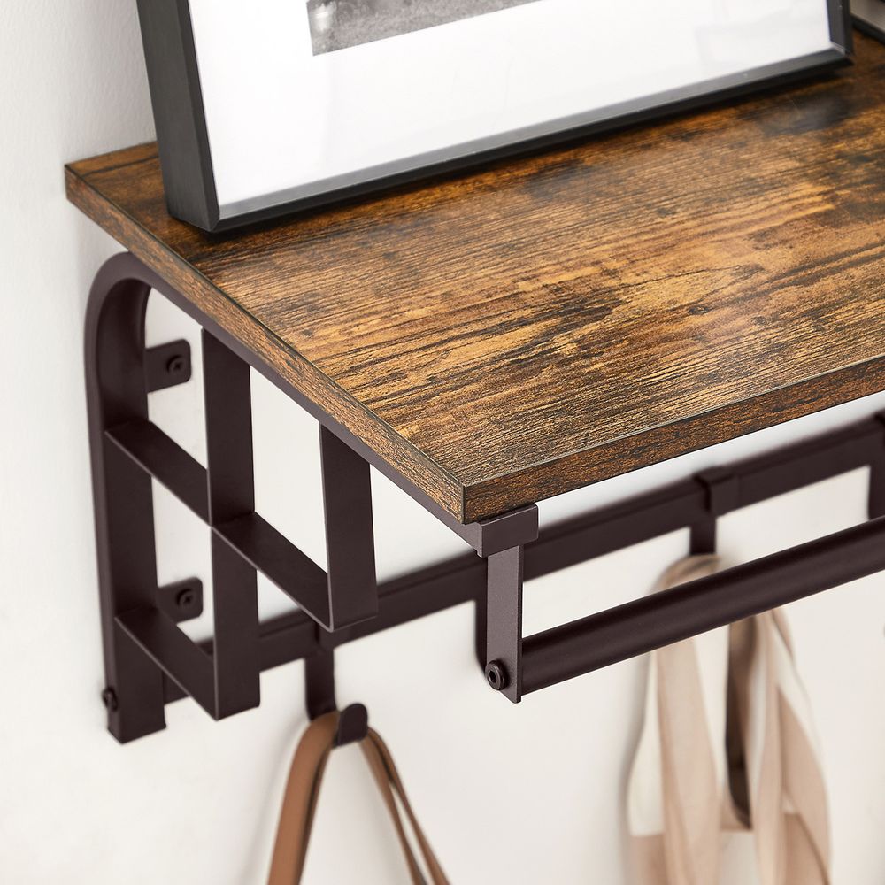 VASAGLE Wall-Mounted Coat Rack with Hanging Rod and Storage Shelf 