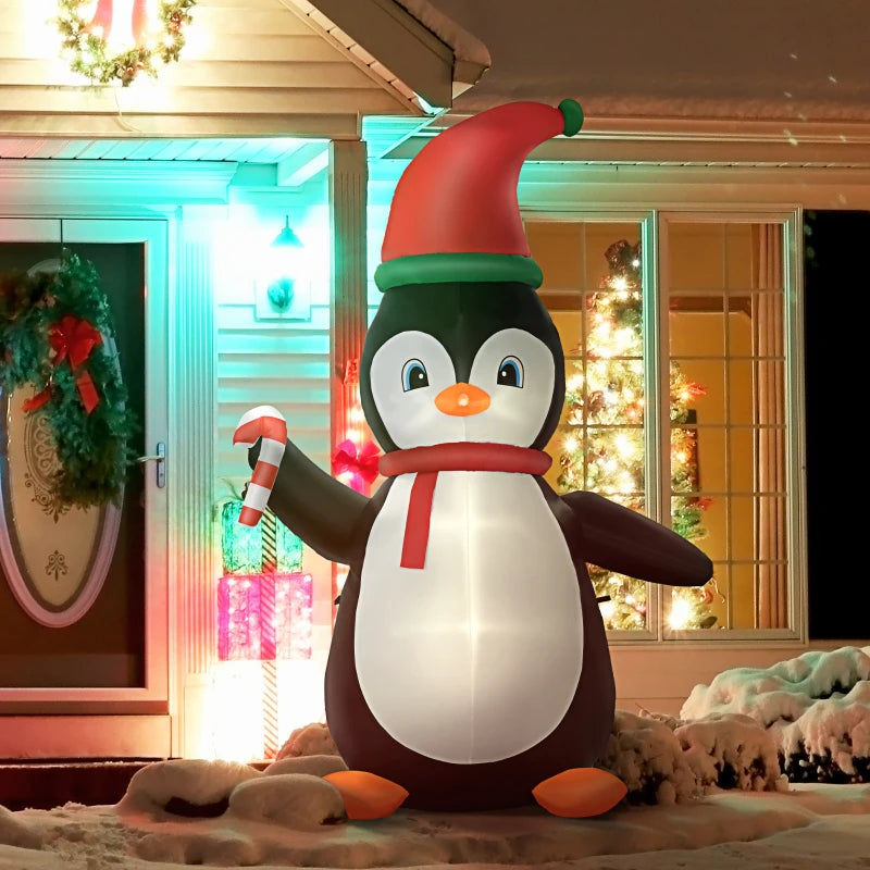 HOMCOM 8FT Inflatable Christmas Penguin, LED Lighted Blow Up Holiday Decoration for Indoor & Outdoor Yard Display 