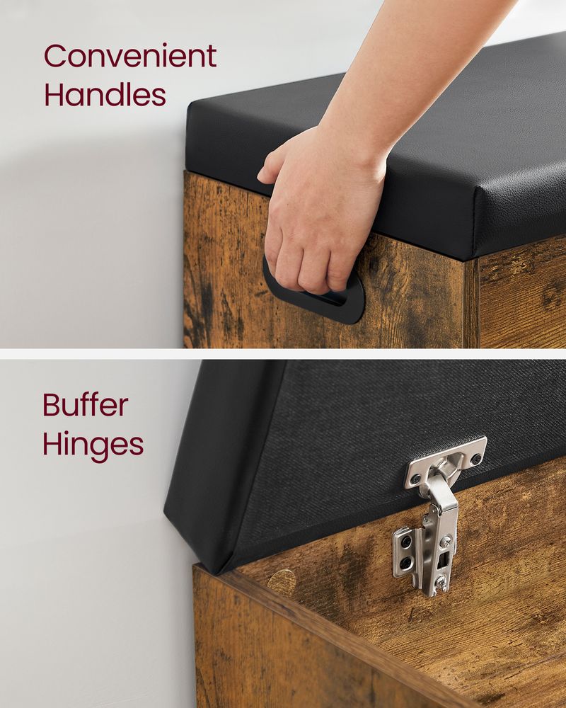 VASAGLE Storage Bench with Cushion, Padded Seat, 3 Compartments 