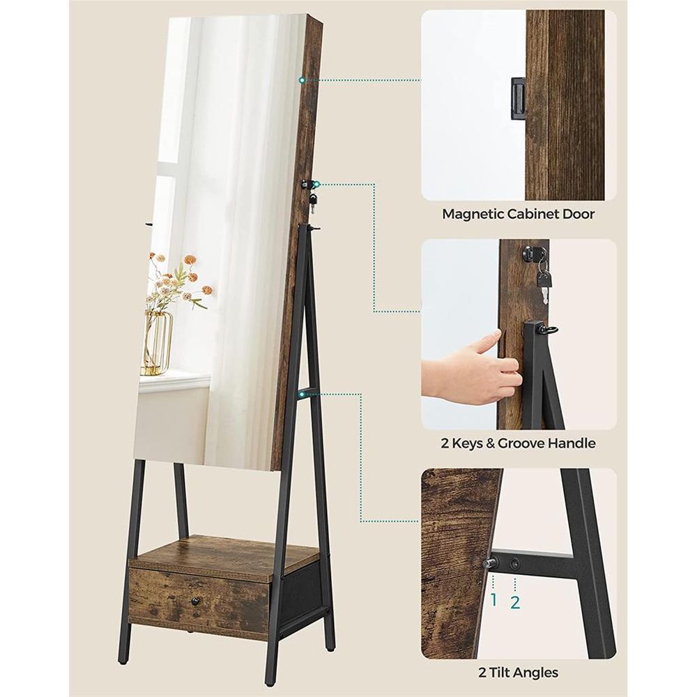 SONGMICS Lockable Jewelry Armoire with Full-Length Mirror 