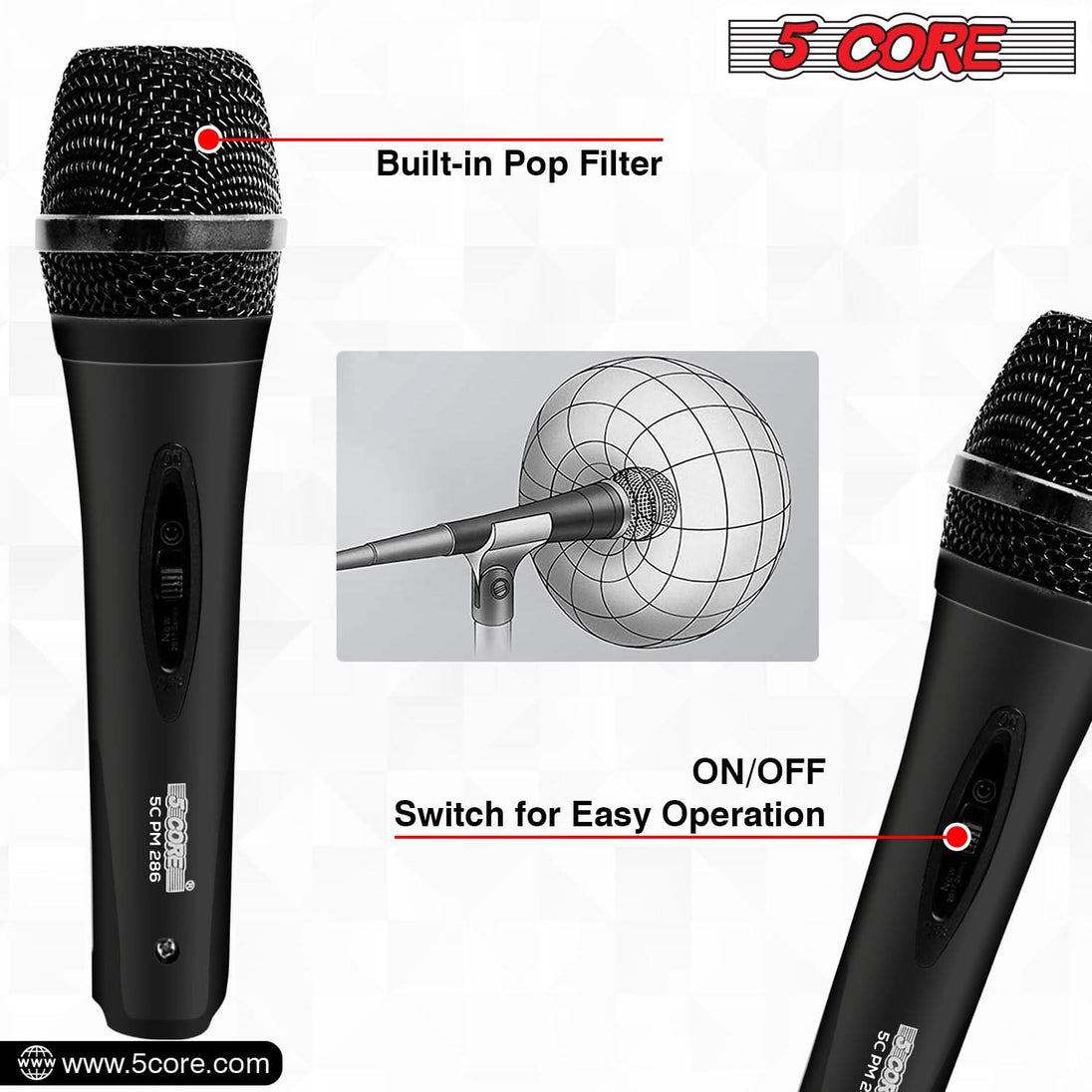 5Core Handheld XLR Dynamic Microphone – Karaoke, Singing, and Studio Mic (Microfono)