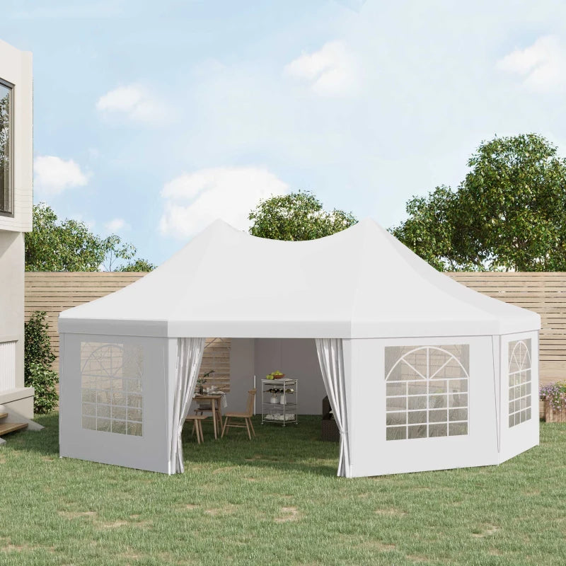 Outsunny 29x21ft High Peak Decagonal Wedding Event Party Tent Gazebo Canopy w/ 10 Removable Walls White