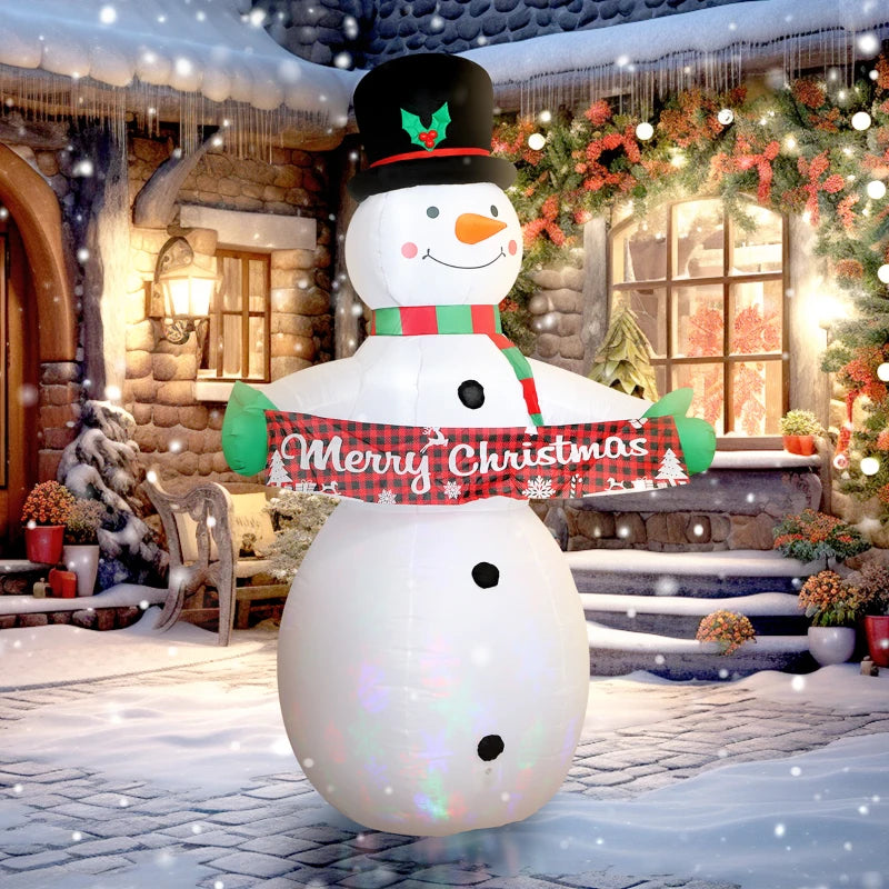 Outsunny 7ft Inflatable Christmas Snowman – Motion-Activated Music & Projector LED Light, Blow-Up Holiday Decoration 