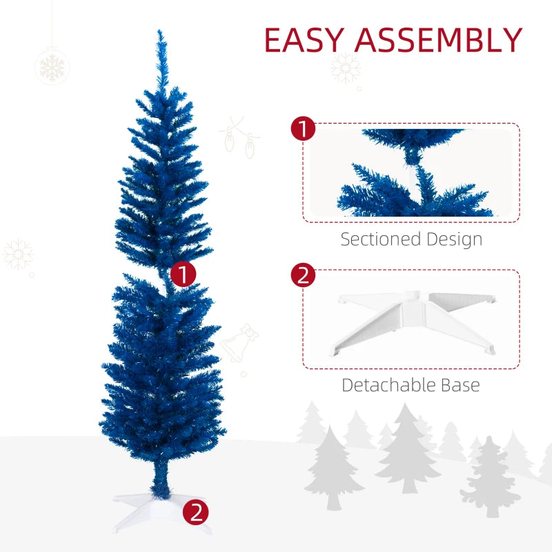 HOMCOM Pencil Christmas Tree, Slim Artificial Xmas Tree in Deep Blue & Mint, Skinny Holiday Decoration for Home & Office 