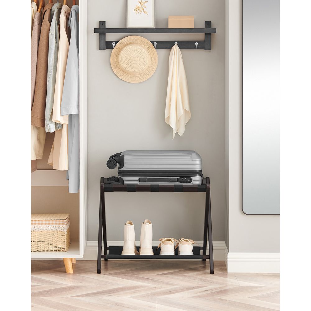 SONGMICS Folding Suitcase Stand with Storage Shelf 