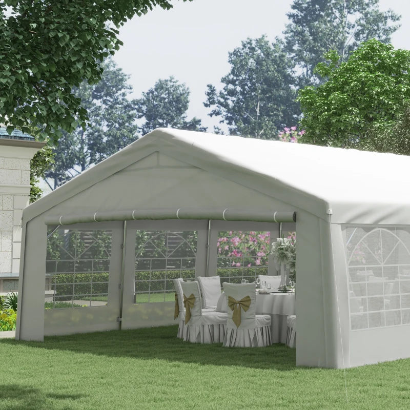 Outsunny 33'x20' Heavy Duty Steel Carport Garage Wedding Party Event Tent Shelter Gazebo Outdoor w/ Sidewalls Canopy Pavilion White