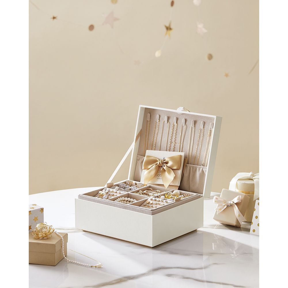 SONGMICS 2-Layer Jewelry Box with Handle and Removable Jewelry Tray 