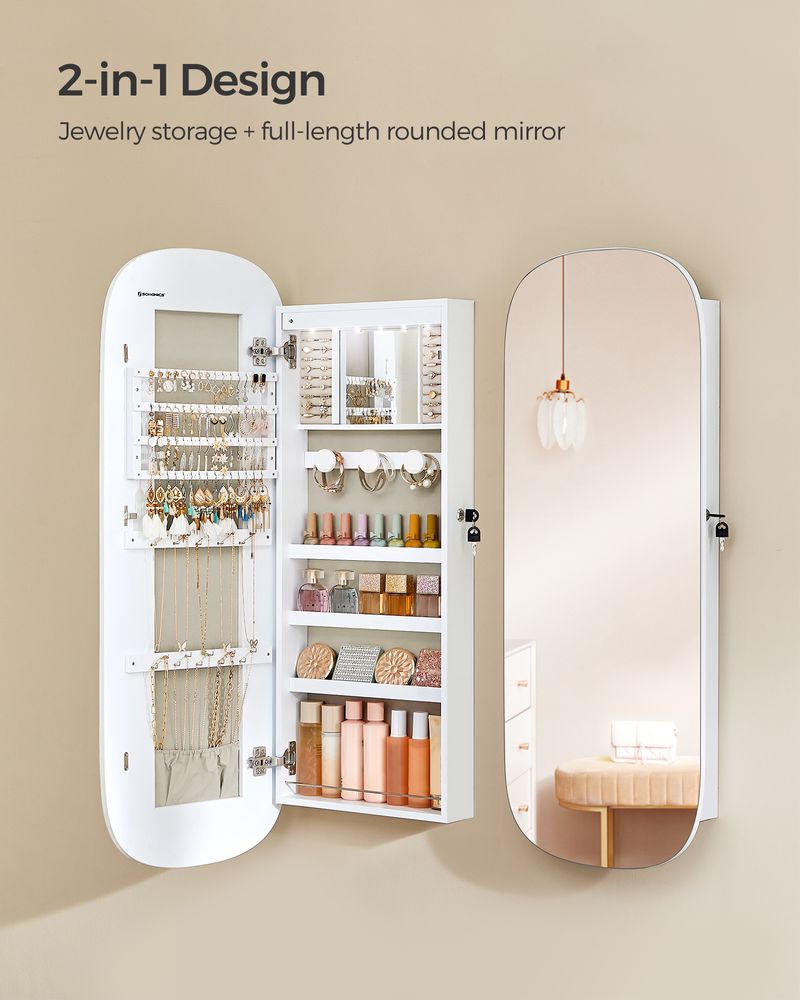 SONGMICS Wall Mounted Jewelry Organizer with Mirror 