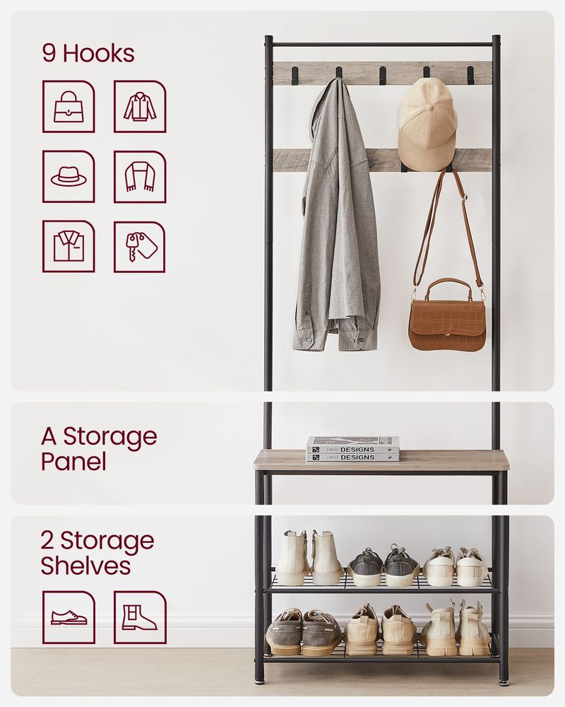 VASAGLE Coat Rack with Shoe Storage Bench 