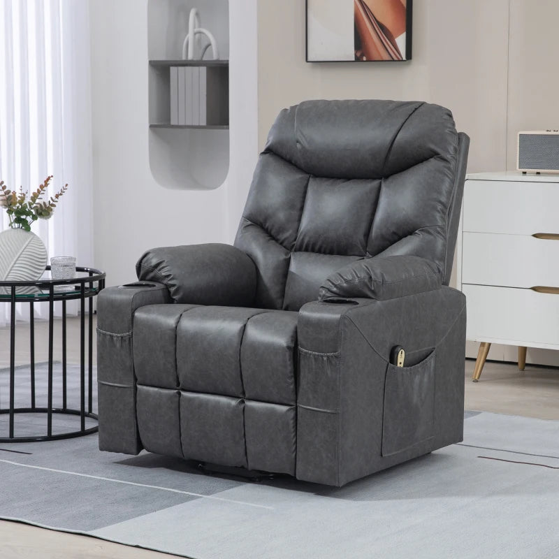 HOMCOM Lift Chair for Elderly, PU Leather Electric Recliner Chair with Quick Assembly, Remote, Cup Holders, Side Pockets, Grey