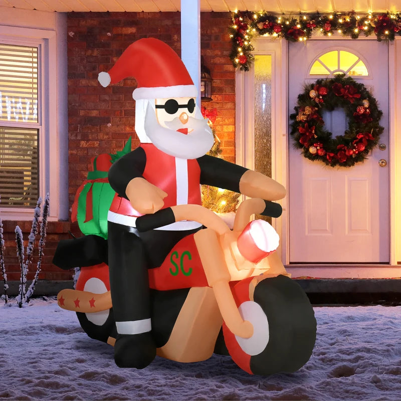HOMCOM 5.2FT Inflatable Christmas Santa Claus on Snowmobile, LED Lighted Blow Up Decoration for Indoor & Outdoor Holiday Display 