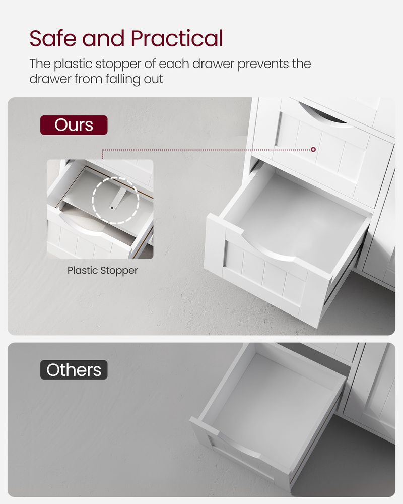 VASAGLE White Bathroom Storage Cabinet with 3 Drawers 