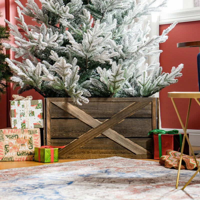 HOMCOM 28" Farmhouse Wooden Christmas Tree Base Cover – Rustic Tree Collar Box with Light Distressed Wood Finish for Holiday Decoration 