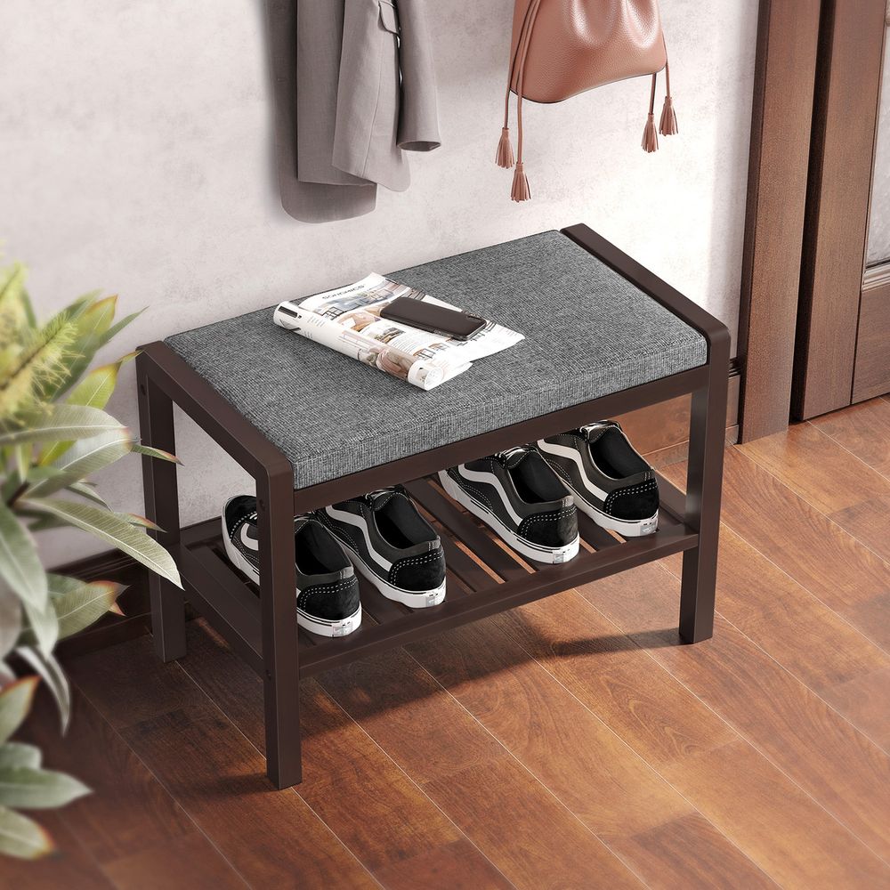 SONGMICS Shoe Rack Bench with Cushion Upholstered Padded Seat 