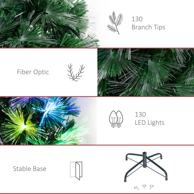 HOMCOM 4FT Pre-Lit Fiber Optic Christmas Tree with Star Topper, Artificial Spruce Holiday Decor 