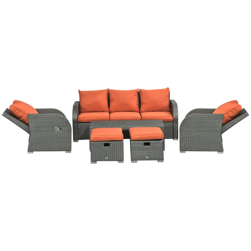 Outsunny 7pcs Garden Wicker Sectional Set w/ Tea Table Patio Rattan Lounge Sofa with Cushion for Outdoor Deck Orange